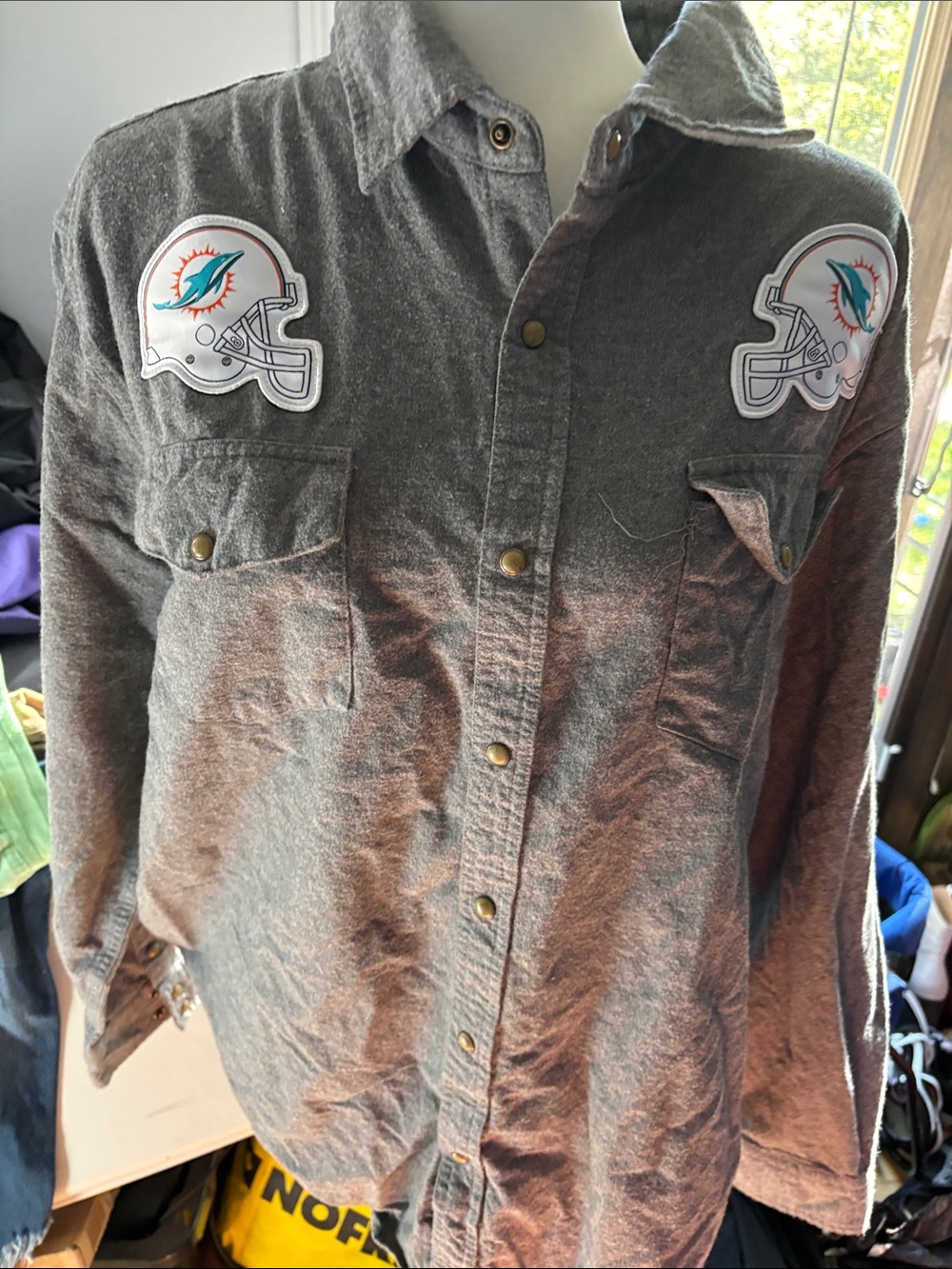 NFL Gray Casual Button-Down Shirt with Miami Dolphins Darius Rucker